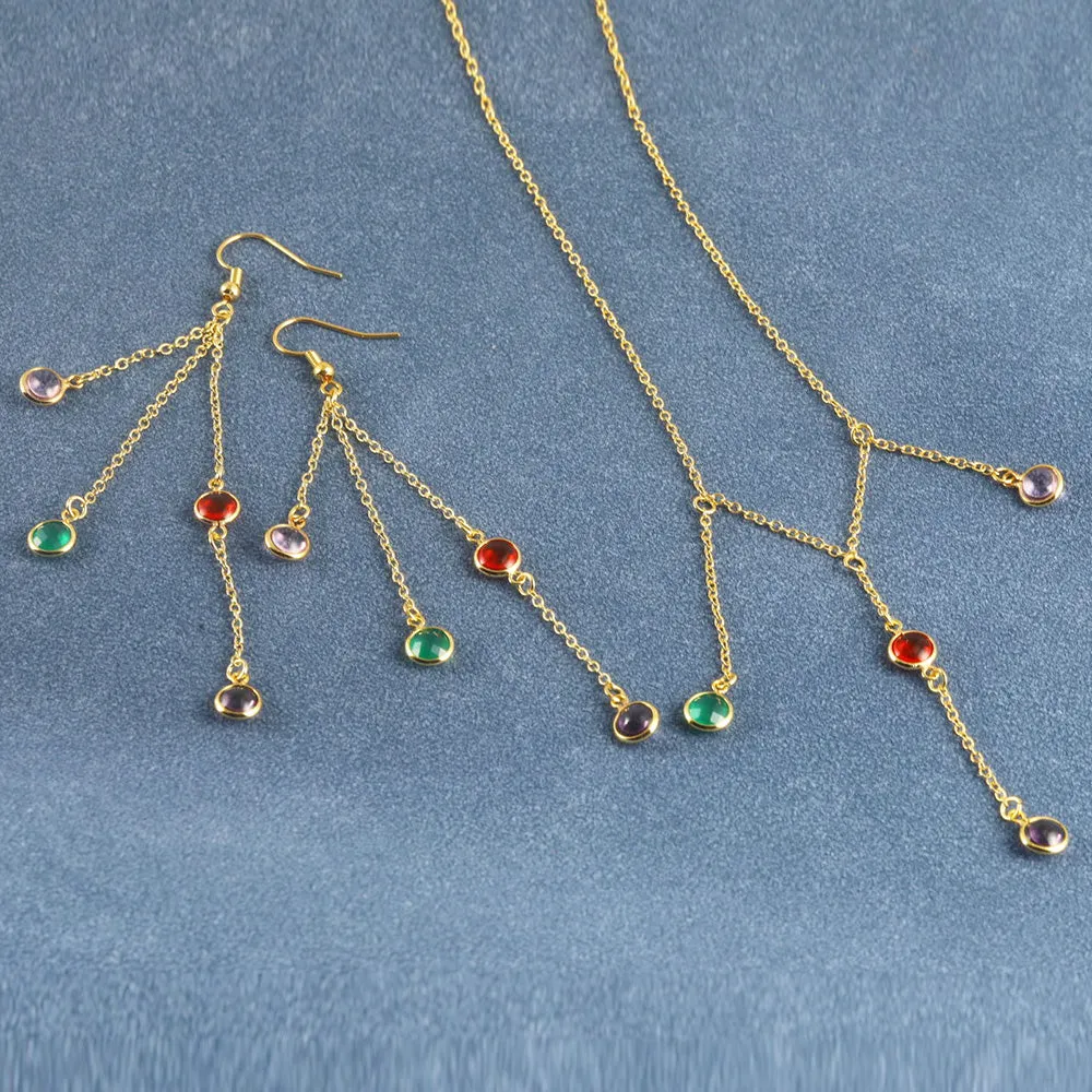 Colorful Spot 24K Gold-Plated Copper Necklace Barceket Jewelry Set Gift Present for Woman