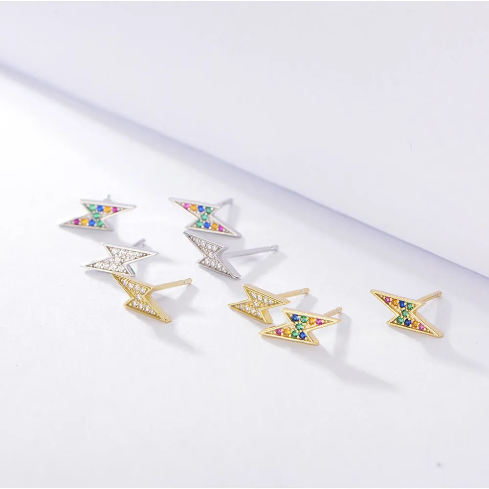 Colourful Zircon Lightning Silver Studs Earrings for Women