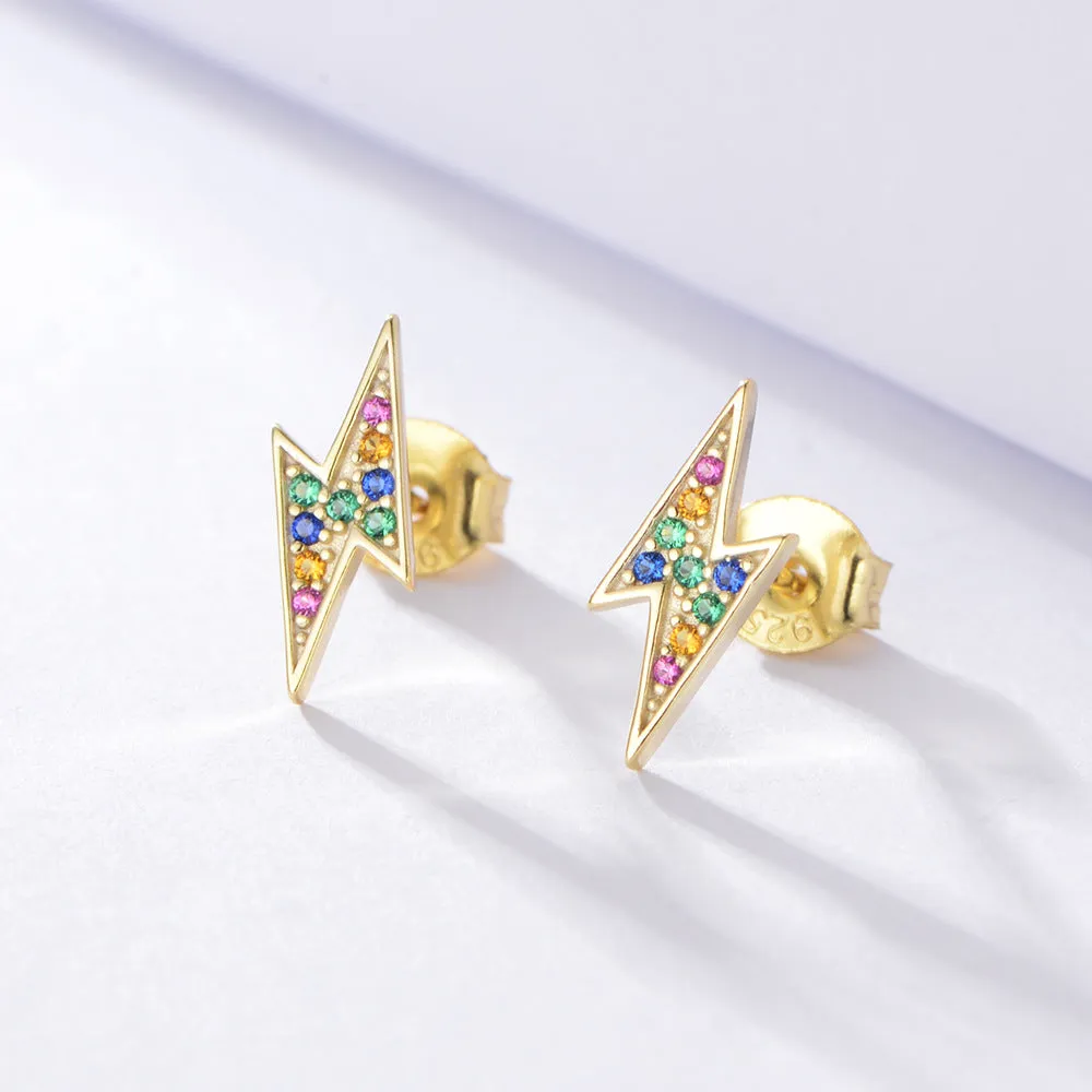 Colourful Zircon Lightning Silver Studs Earrings for Women