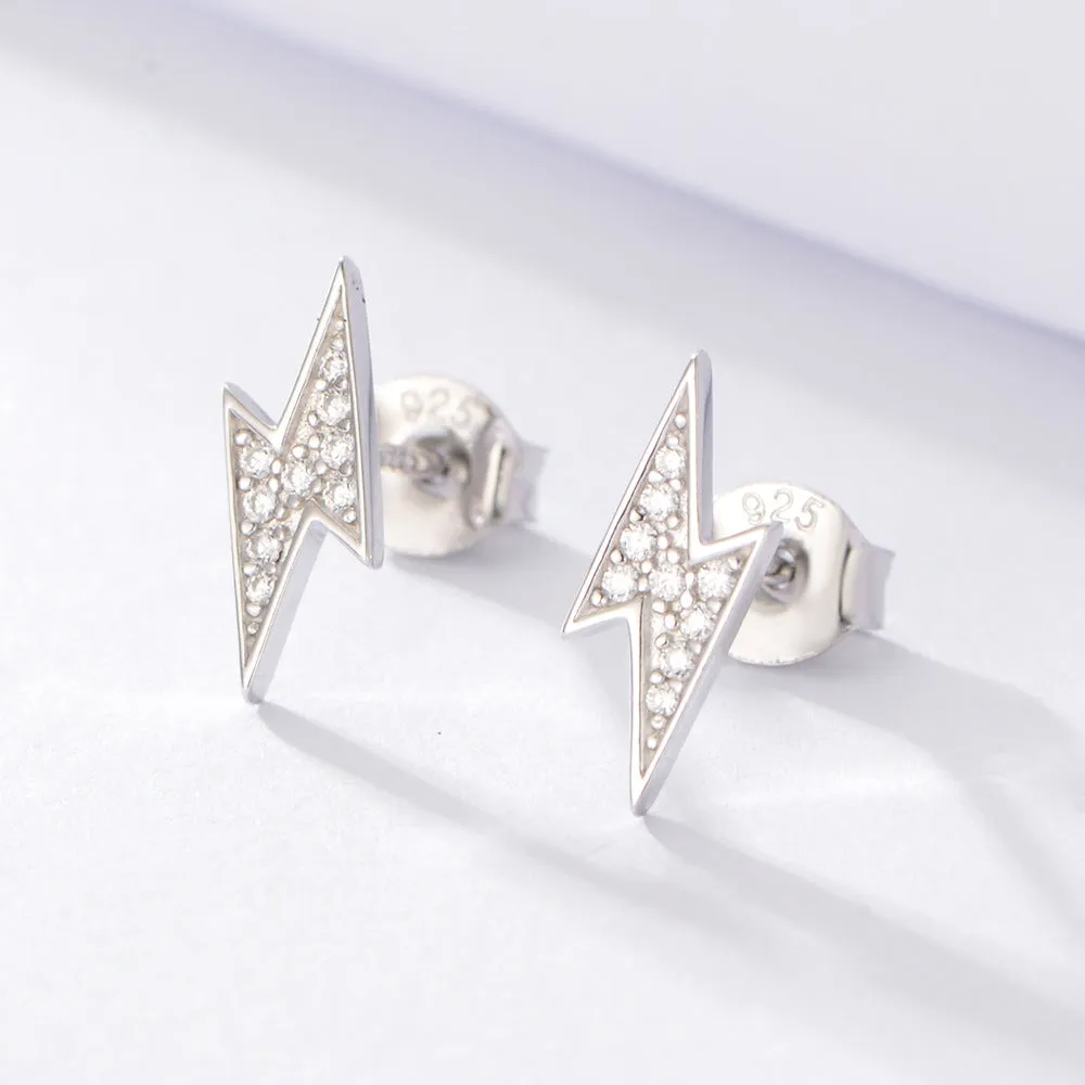 Colourful Zircon Lightning Silver Studs Earrings for Women
