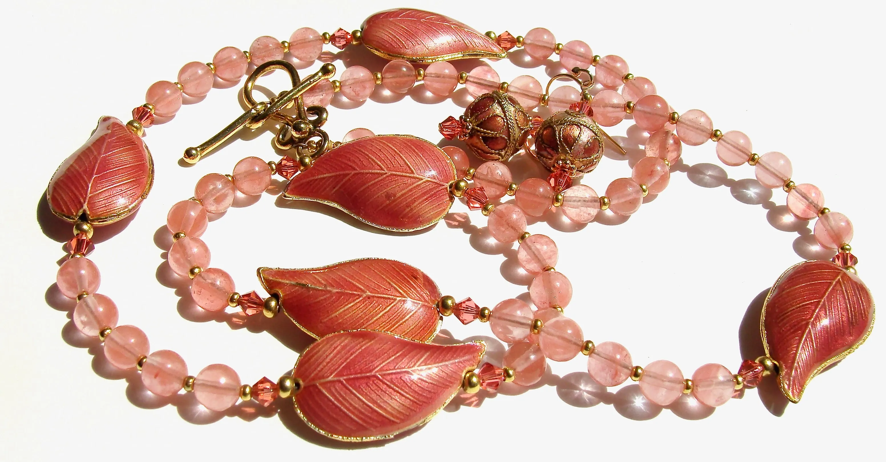 Cora: Coral Pink Necklace Set with Cloisonné