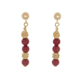 Coral & gold-tone Bali beaded earrings