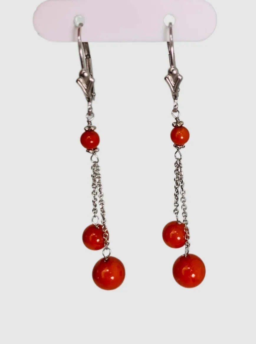 Coral Dangly Earrings in 14KW - EAR-026-YDRPGM14W-CRL