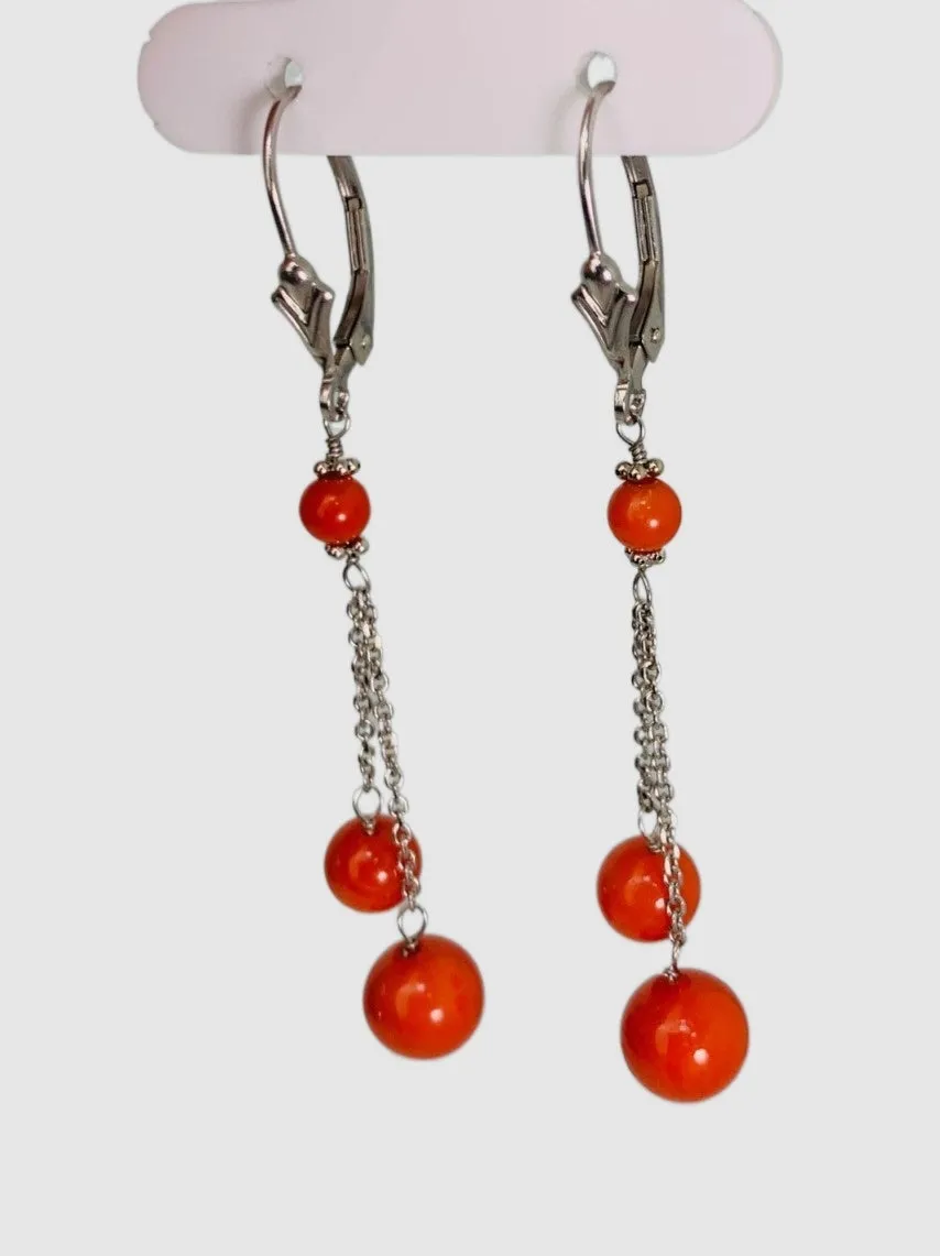 Coral Dangly Earrings in 14KW - EAR-026-YDRPGM14W-CRL