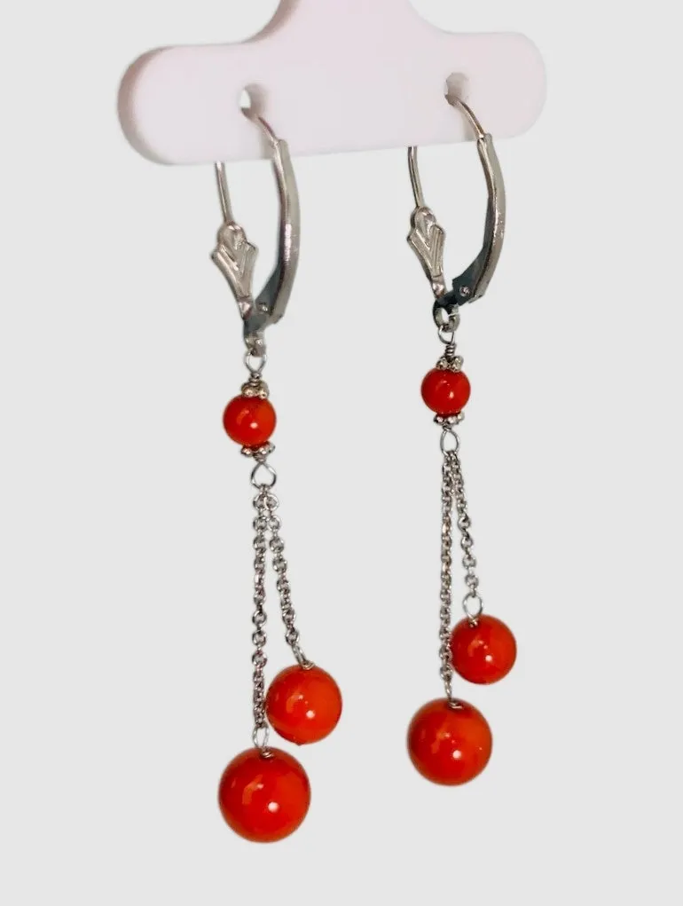 Coral Dangly Earrings in 14KW - EAR-026-YDRPGM14W-CRL