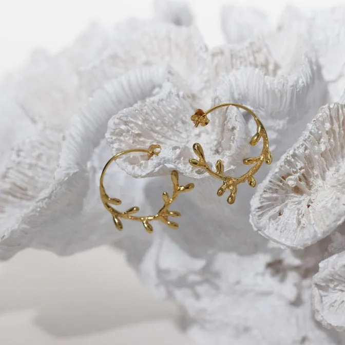 Coral Hoop Gold Earrings