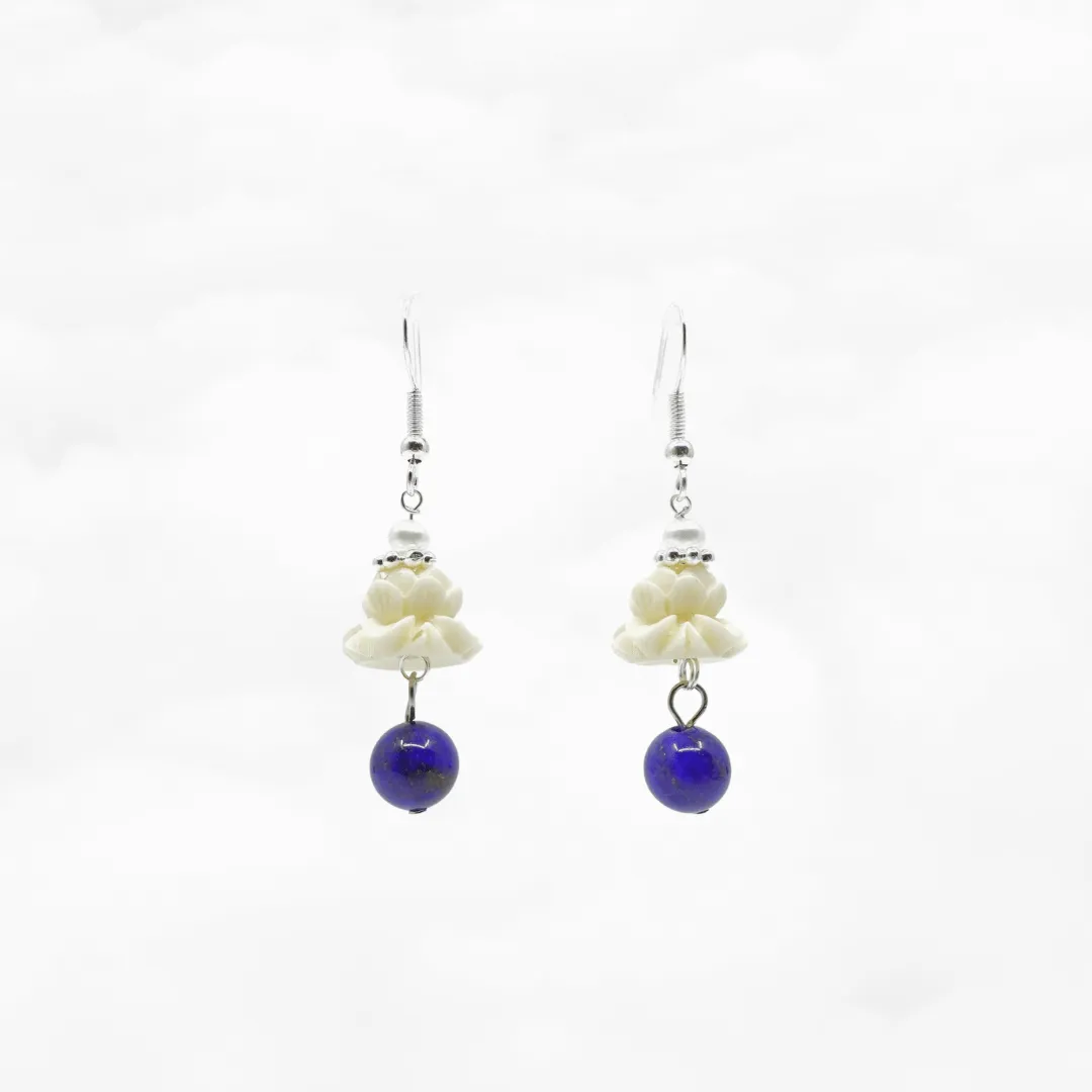 Coral Lotus Earrings with Lapis