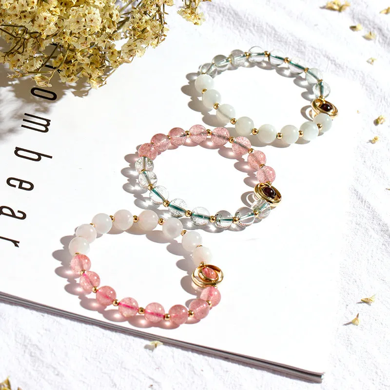 Couple's Crystal and Moonstone Sterling Silver Bracelet
