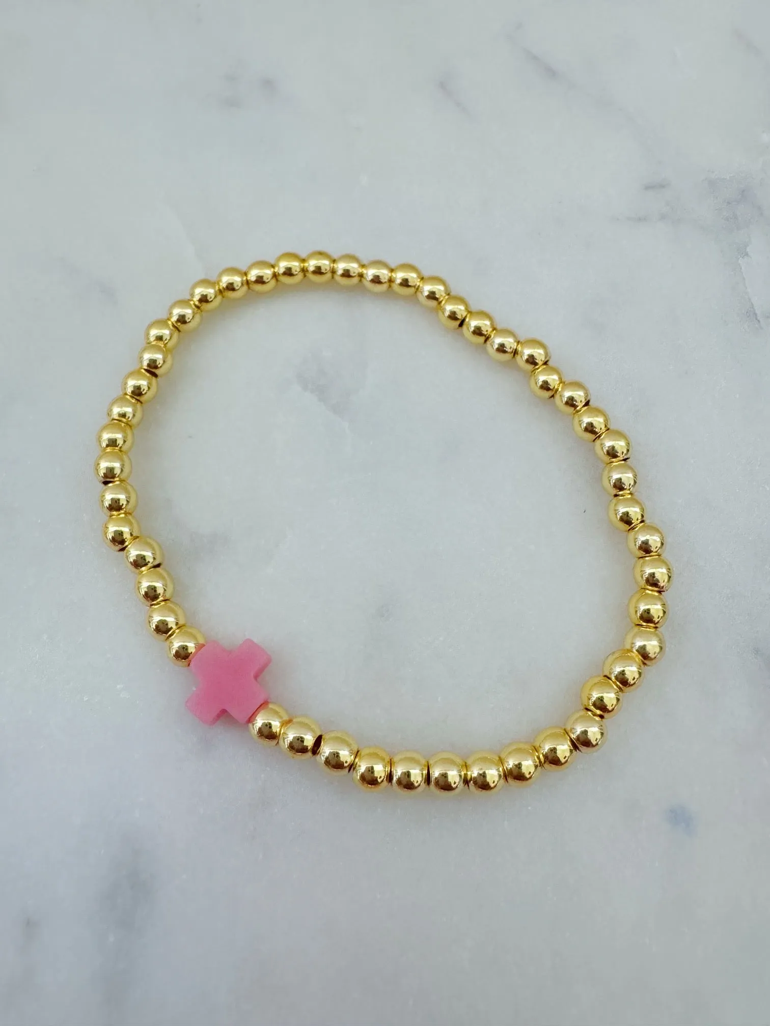 Cross Bracelet, Gold Bead Bracelet, Beaded Bracelet, Stackable Bracelet, Religious Jewelry