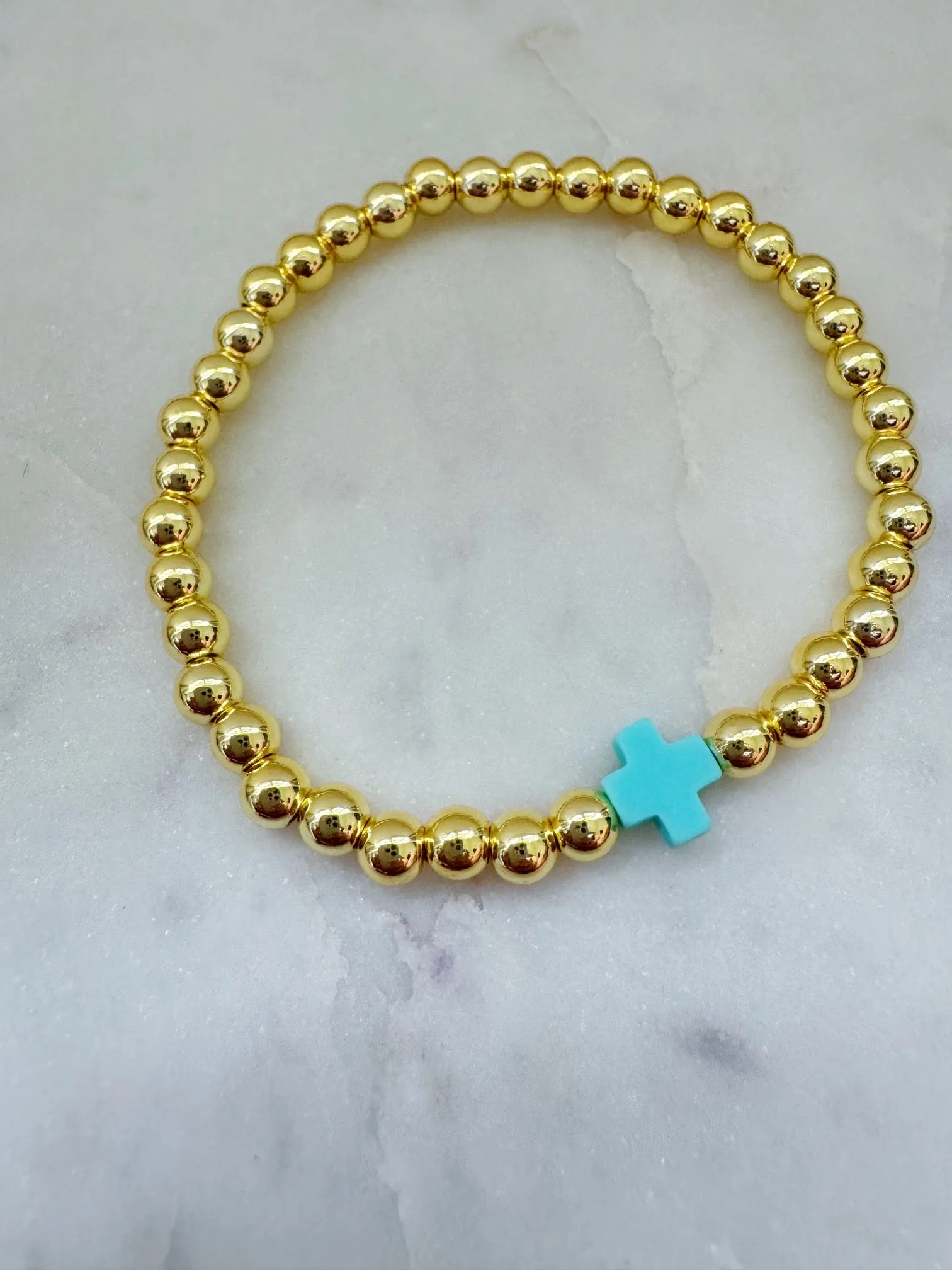 Cross Bracelet, Gold Bead Bracelet, Beaded Bracelet, Stackable Bracelet, Religious Jewelry