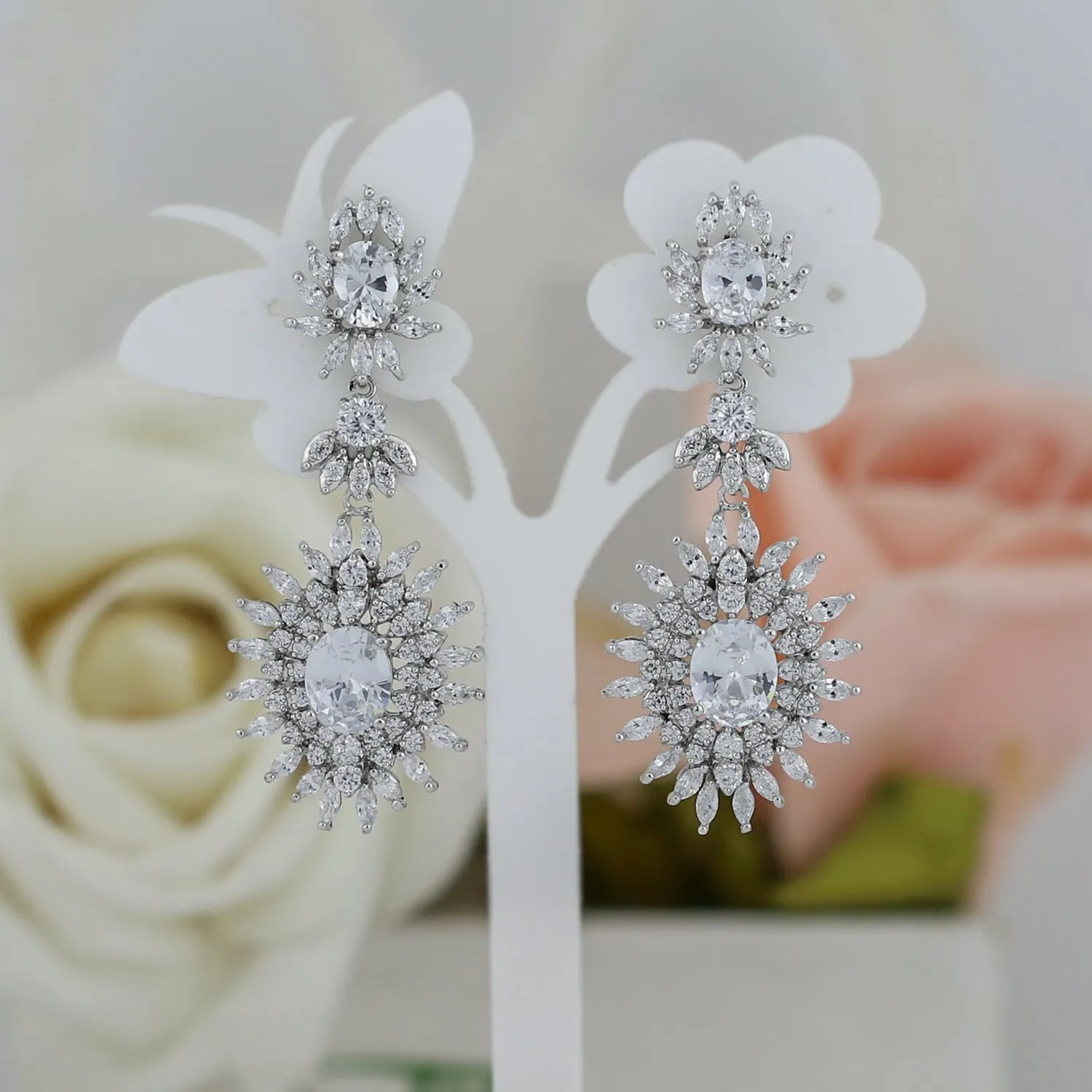 Cubic Zircon CZ Copper Wedding Dangle Wedding Earring  CE10264