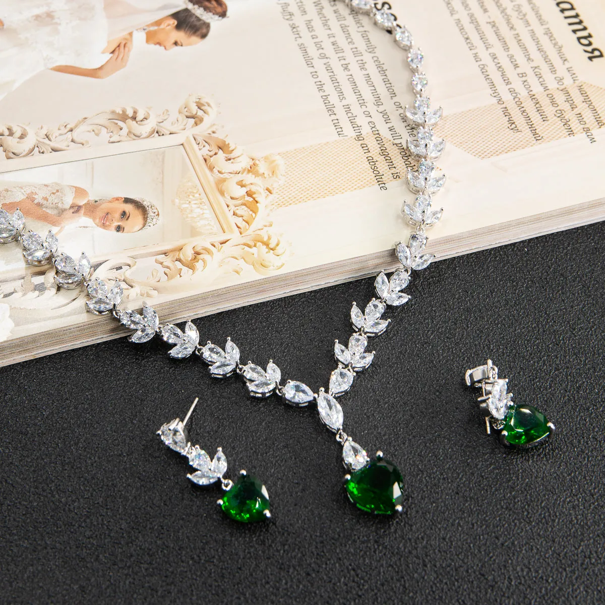 Cubic zirconia bride wedding necklace earring set CN10201