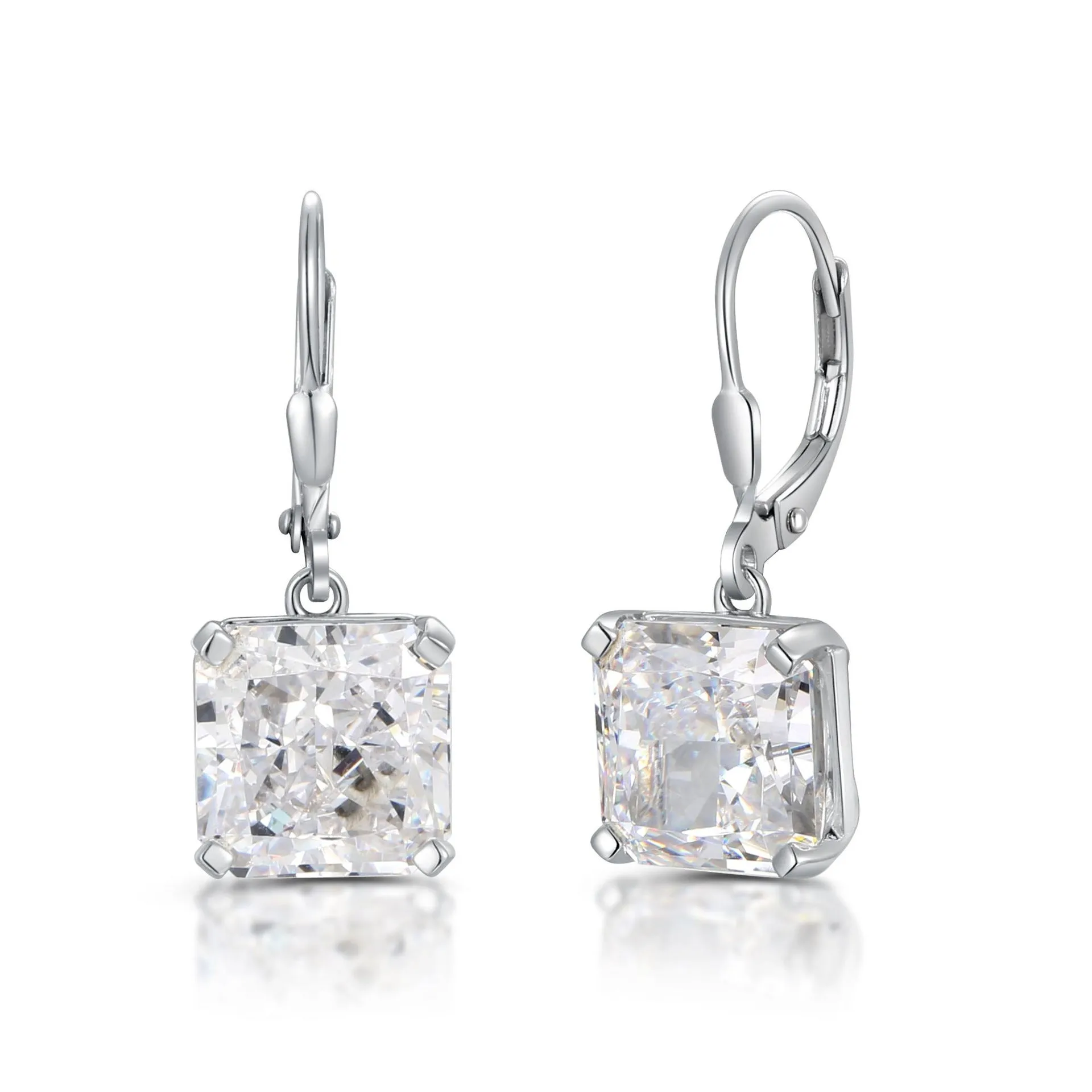 Cushion Cut Zircon Silver Hoop Earrings