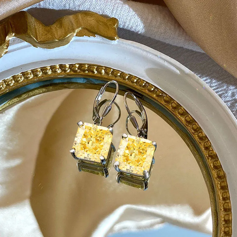 Cushion Cut Zircon Silver Hoop Earrings