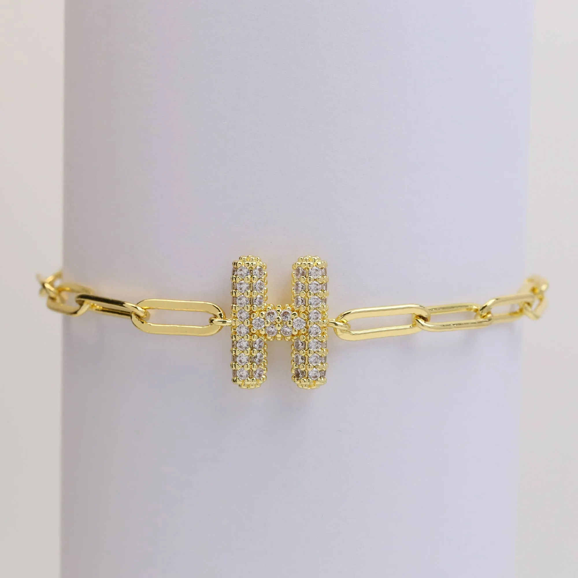 CZ Initial Bubble Balloon Bracelet Gold Filled