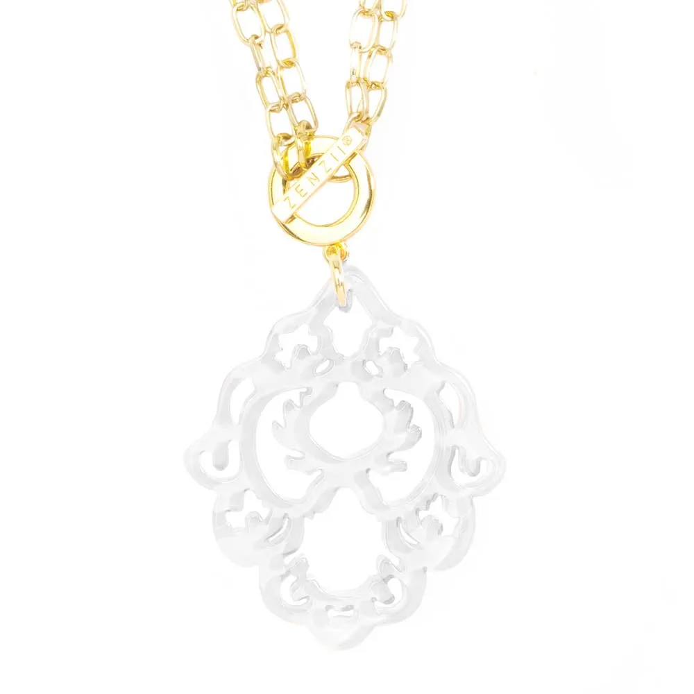 Deco Pendant Necklace - White