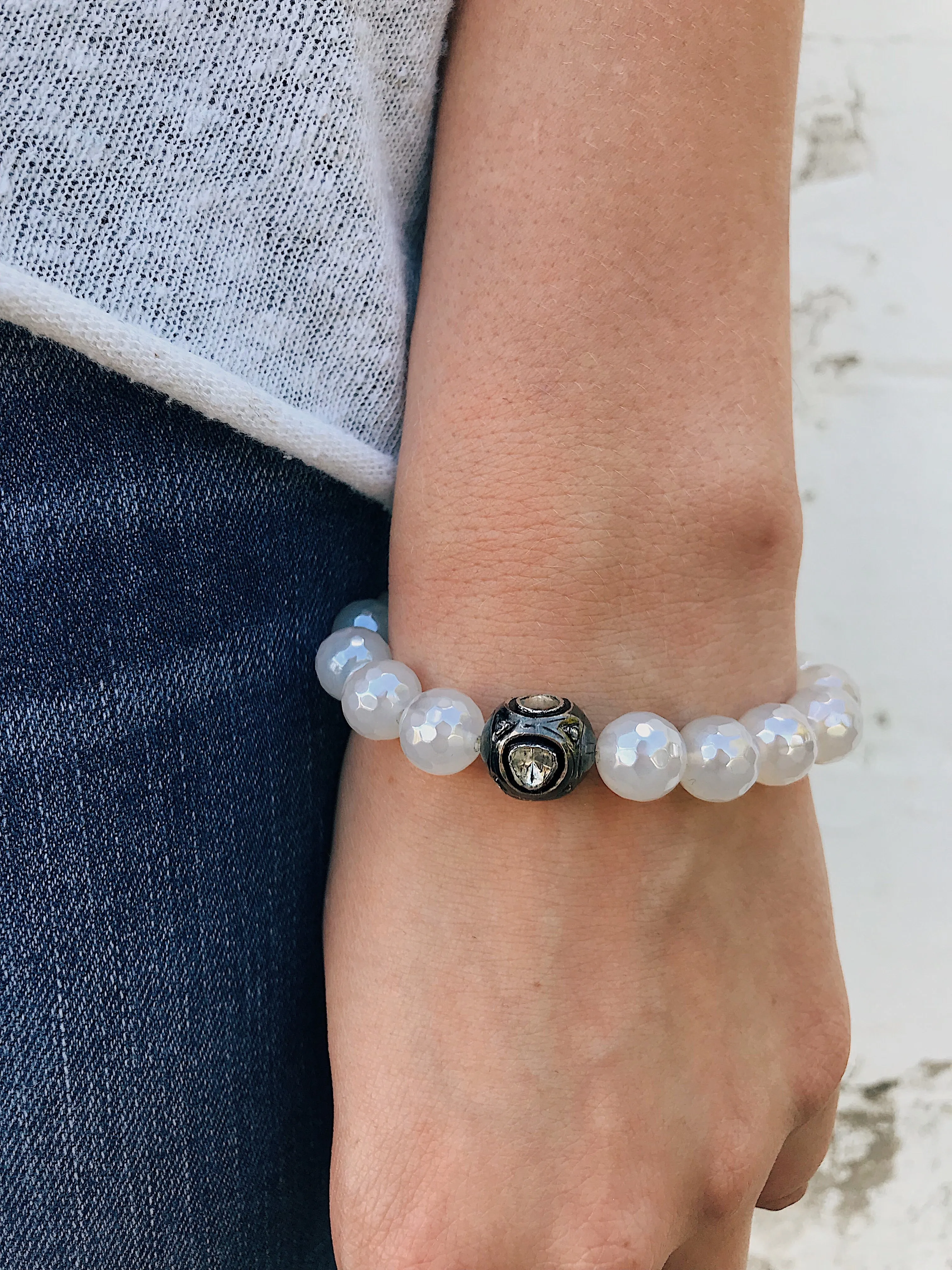 Diamond Connector on Coated Agate Bracelet