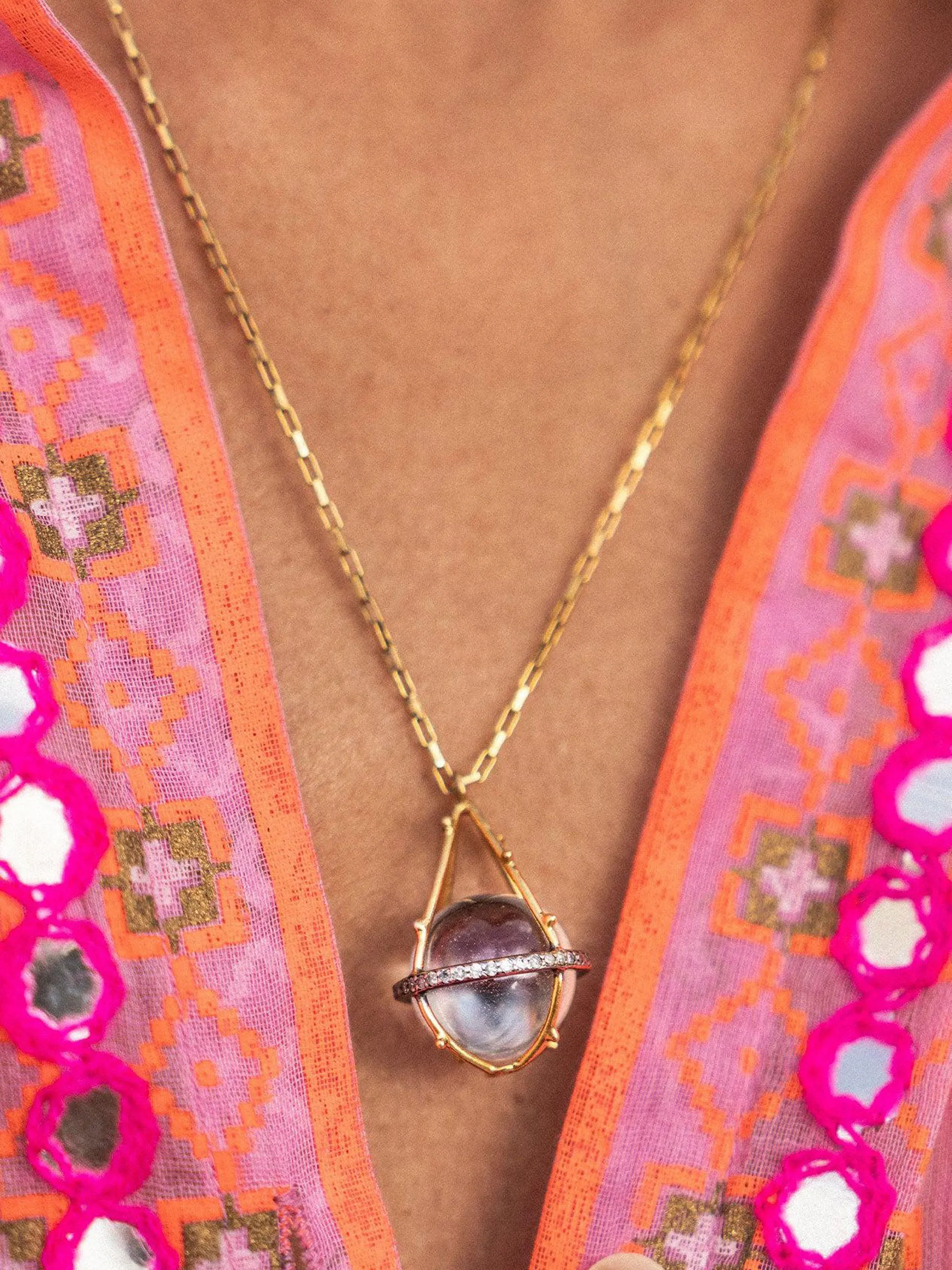 Diamond crystal ball necklace