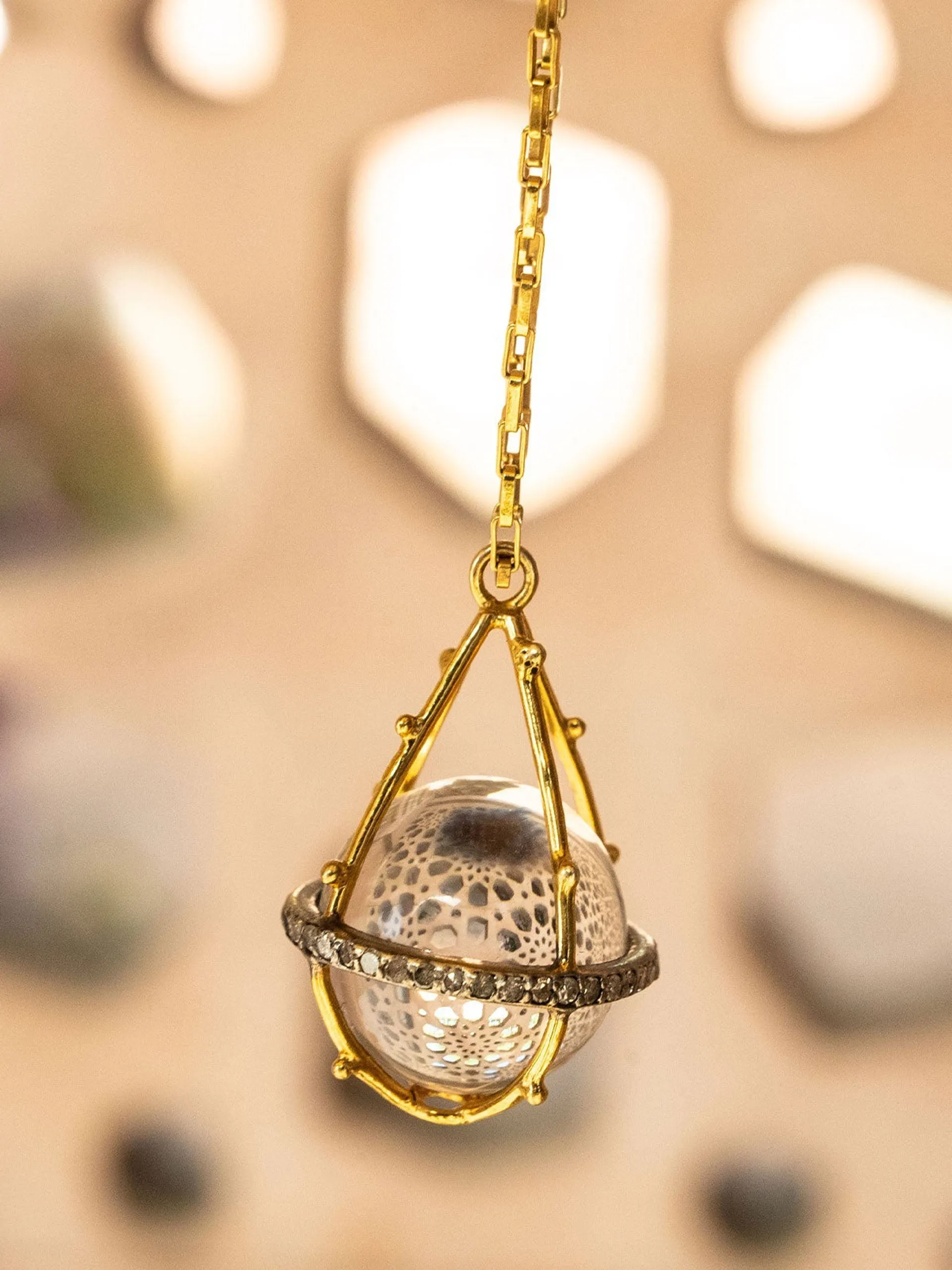 Diamond crystal ball necklace