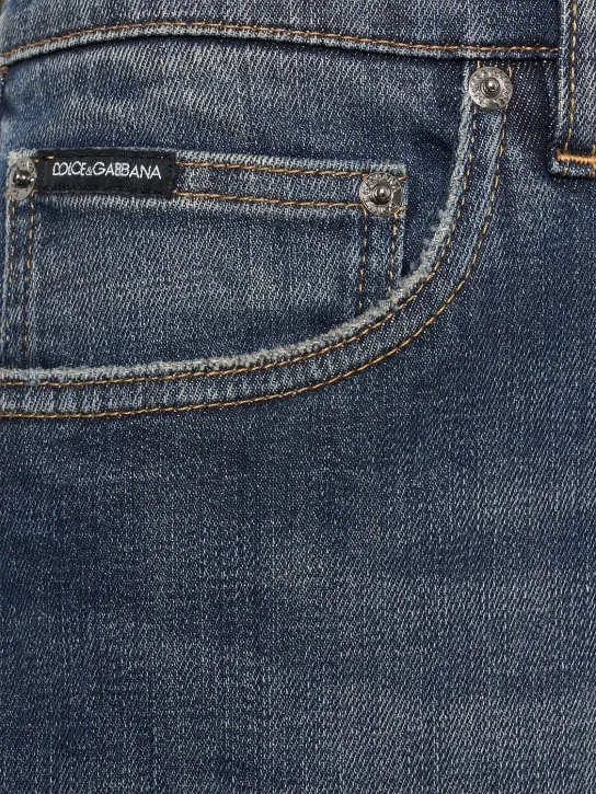 Dolce&amp;Gabbana   Logo plaque sashed stretch denim shorts 