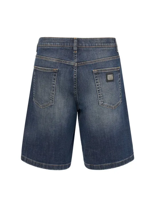 Dolce&amp;Gabbana   Logo plaque sashed stretch denim shorts 