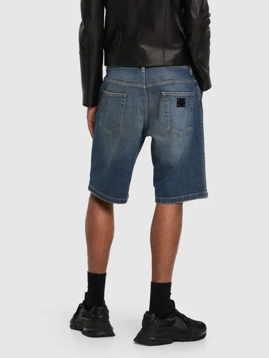 Dolce&amp;Gabbana   Logo plaque sashed stretch denim shorts 