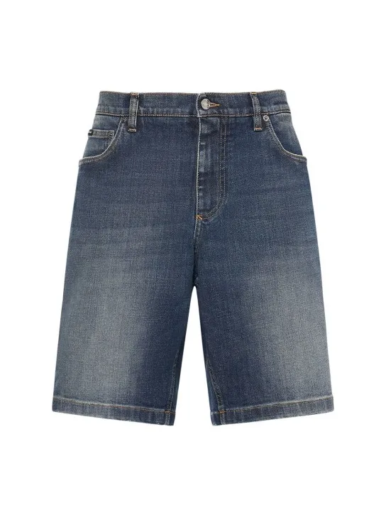 Dolce&amp;Gabbana   Logo plaque sashed stretch denim shorts 