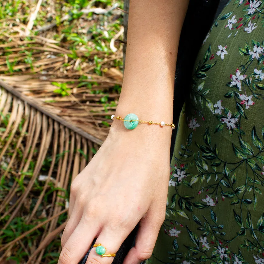 Dotted Gold and Freshwater Pearl Jade Donut 18k Gold Bracelet