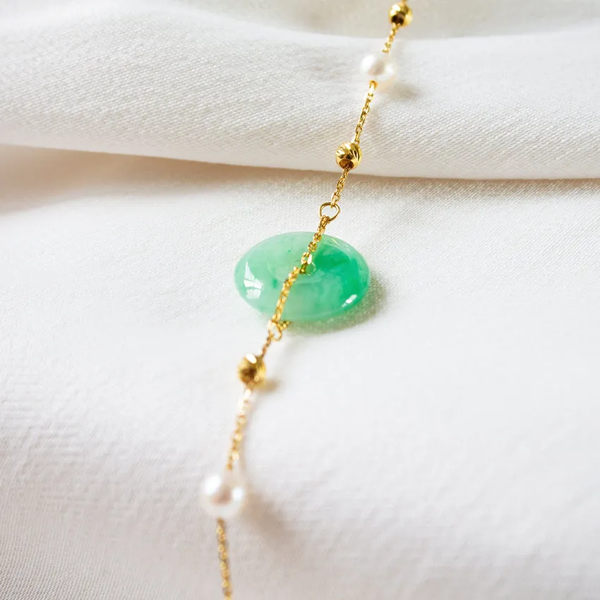 Dotted Gold and Freshwater Pearl Jade Donut 18k Gold Bracelet