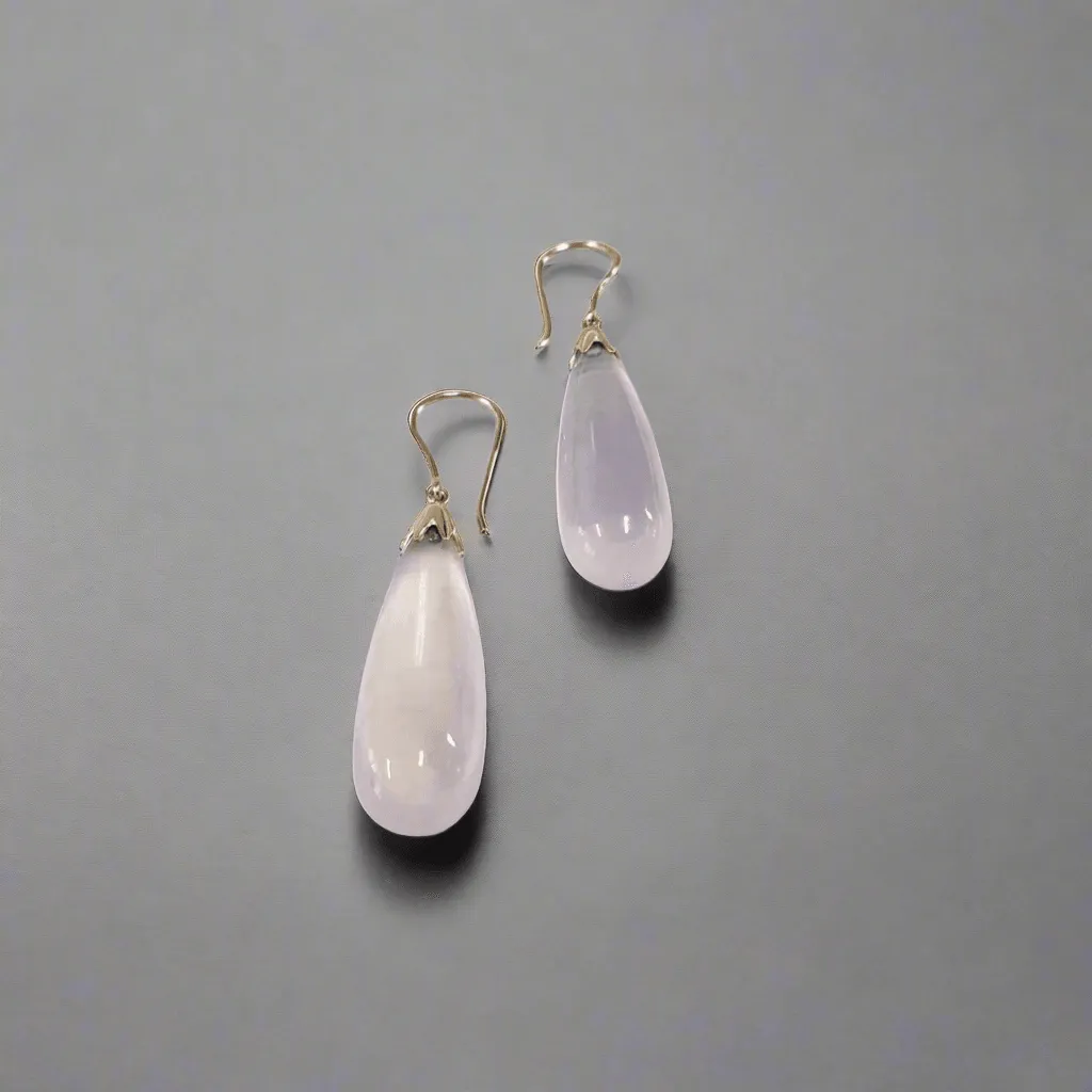 Drop Shape - 14k Gold Natural Rose Real Quartz Earrings