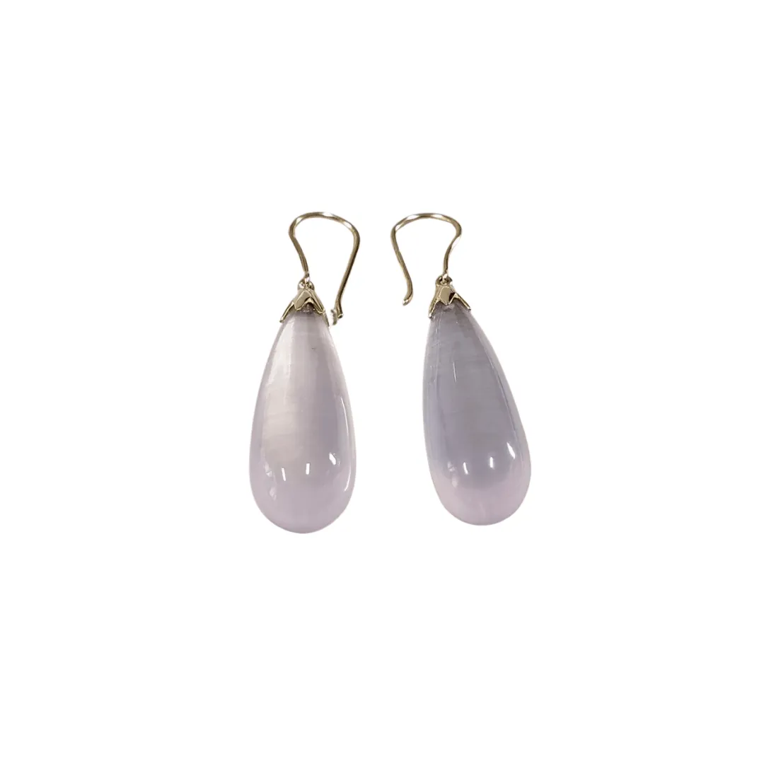 Drop Shape - 14k Gold Natural Rose Real Quartz Earrings