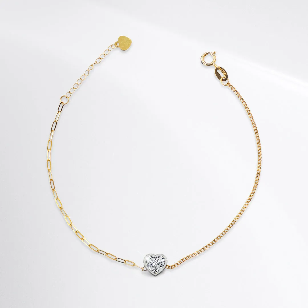 Duo Heart Emerald Bezel Solitaire Diamond Bracelet 18kt