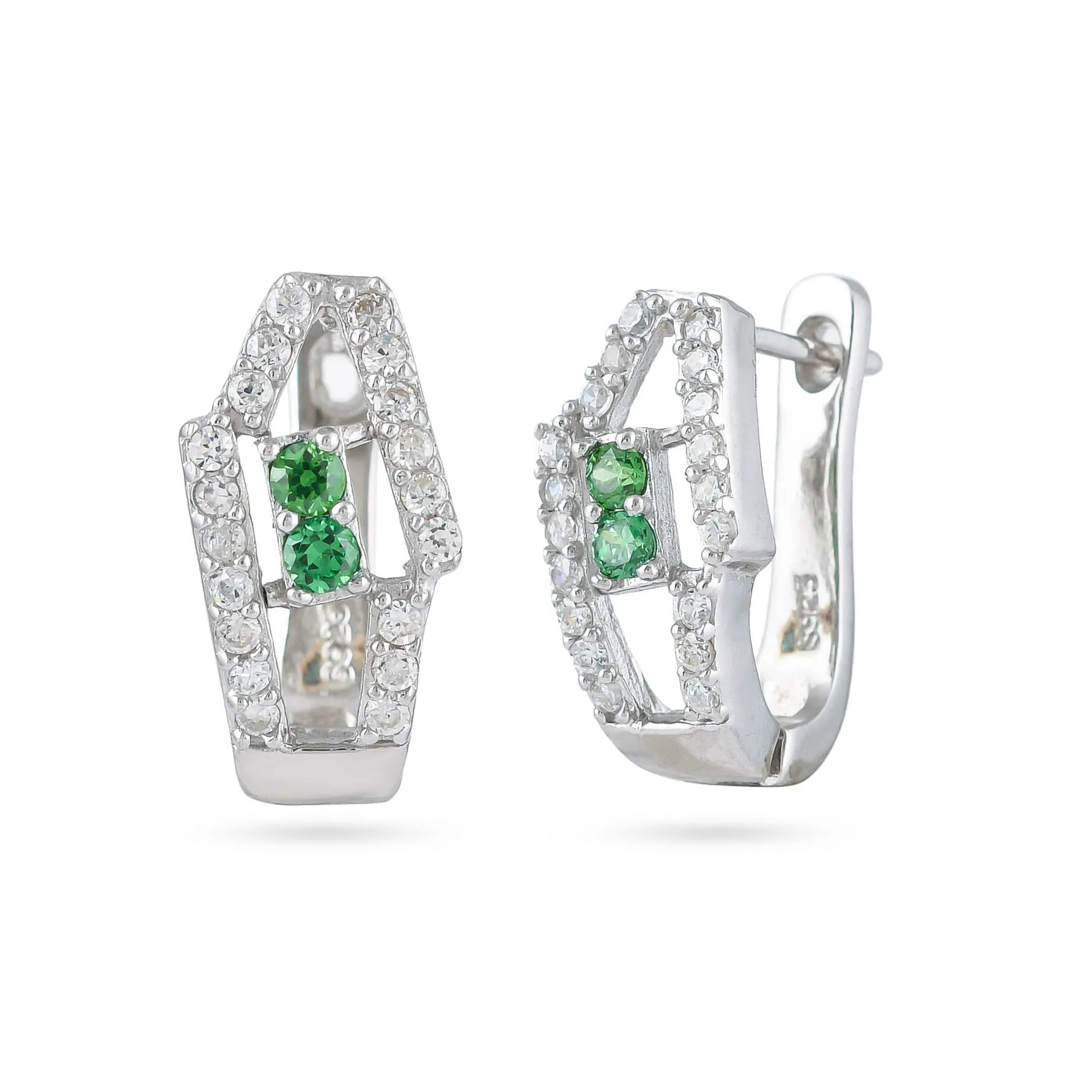 Elegant Green Cz Silver Earrings - From Purl