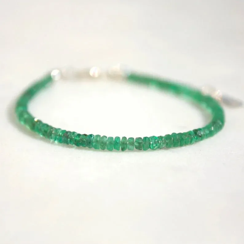Emerald Faceted Bracelet - May Birthstone Jewelry for Her