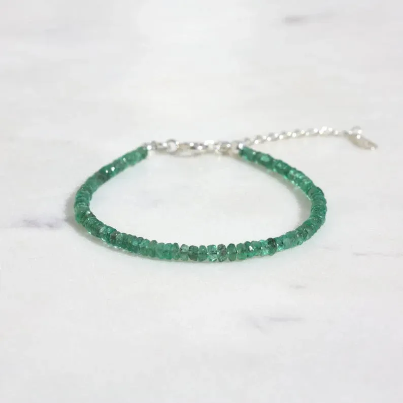 Emerald Faceted Bracelet - May Birthstone Jewelry for Her