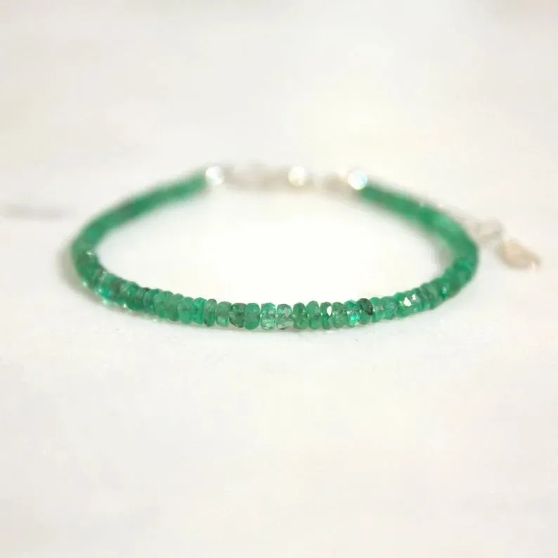 Emerald Faceted Bracelet - May Birthstone Jewelry for Her