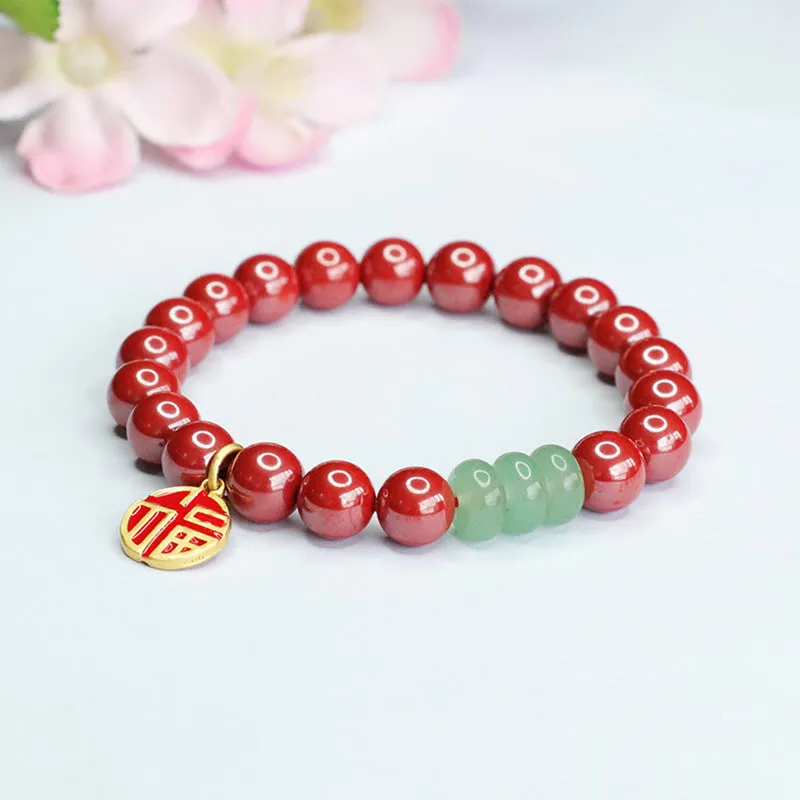 Emperor Cinnabar and Jade Sterling Silver Bracelet