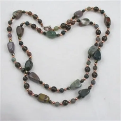 Extra Long Necklace in Copper Jasper and Smokey Quartz