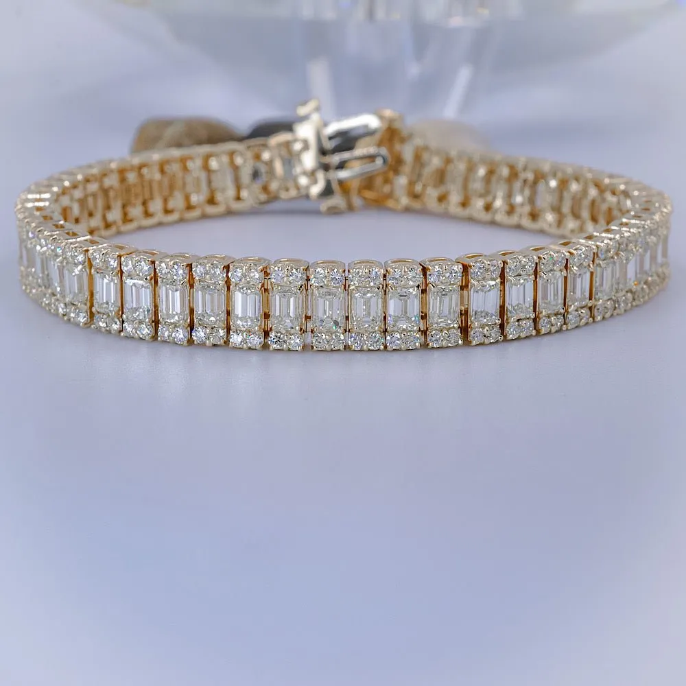 Extraordinary 14.00CT Emerald and Round Cut Diamond Tennis Bracelet in 14KT Yellow Gold