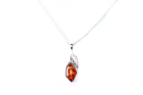 Fancy Top Amber & Silver Pendant | Modern Pendant Necklace