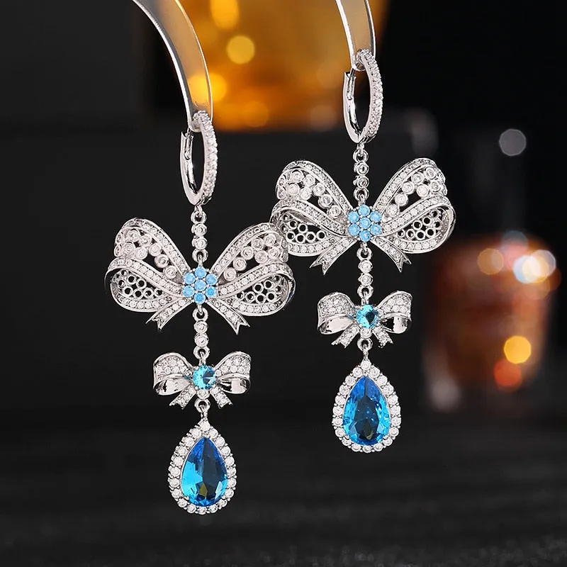 Fashion Cubic Zircon Bow Waterdrop Earrings for Wedding Bride, Women's Jewelry Accessories LYX193