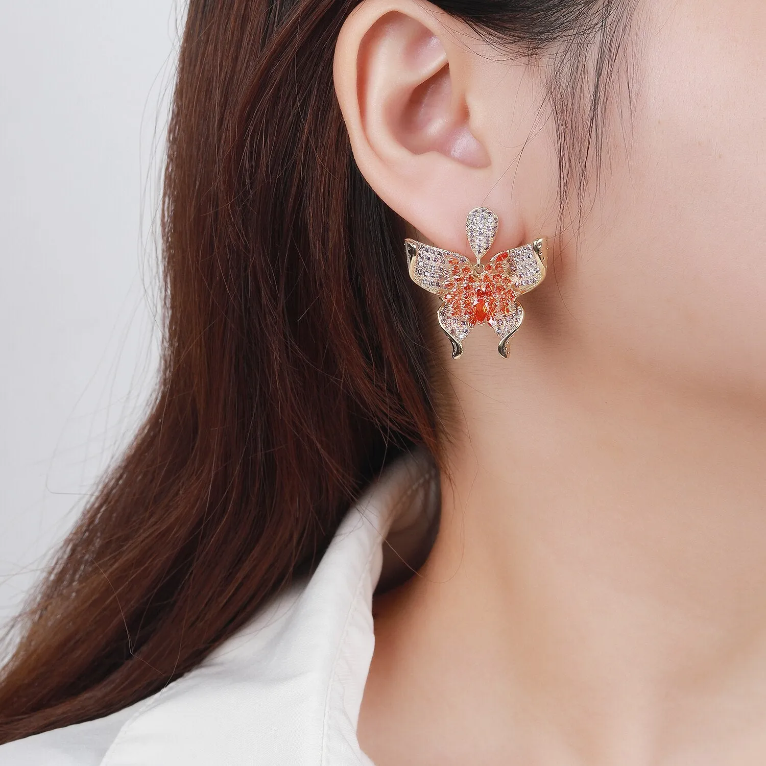 Fashion Cubic Zircon CZ Crystals Butterfly Earrings Birthday Party Wedding Gift Fine New Jewelry CE11519