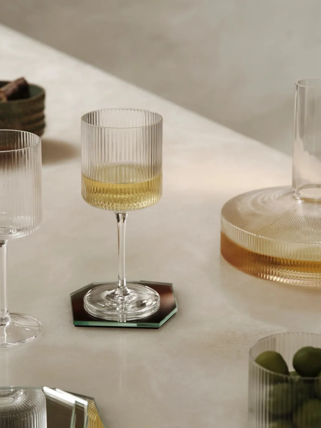 ferm Living Set of 2 Ripple White Wine Glasses in Clear Glass