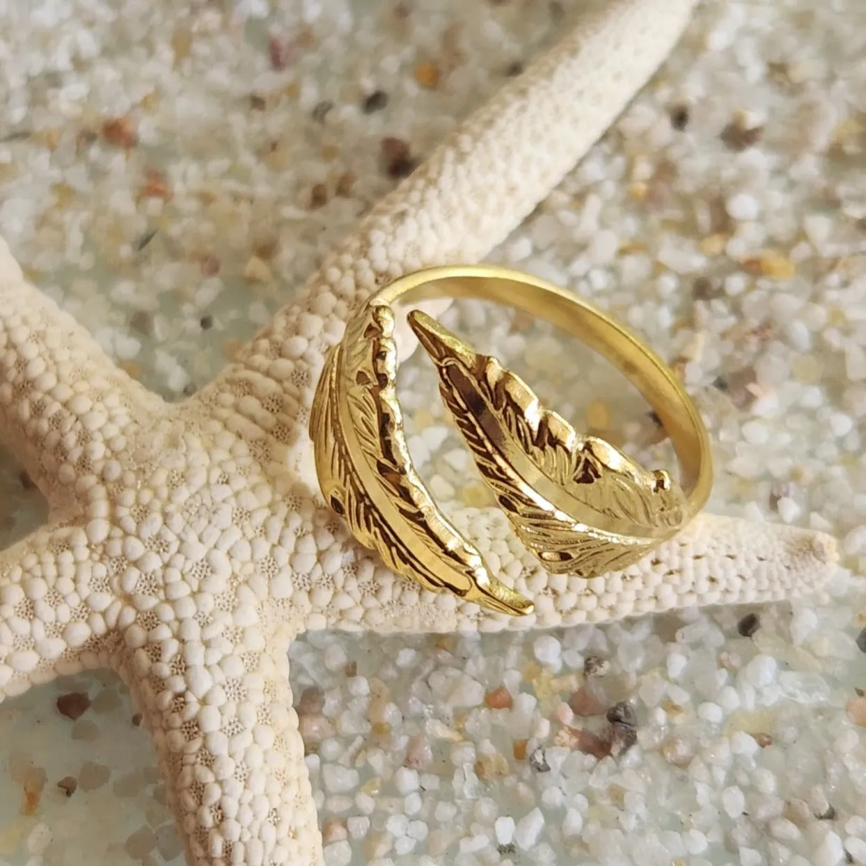 FERN LEAF RING - ADJUSTABLE WATERPROOF GOLD RING