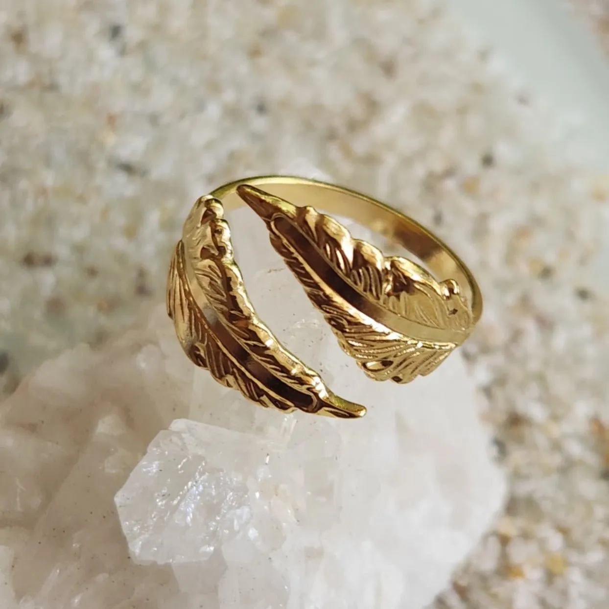 FERN LEAF RING - ADJUSTABLE WATERPROOF GOLD RING