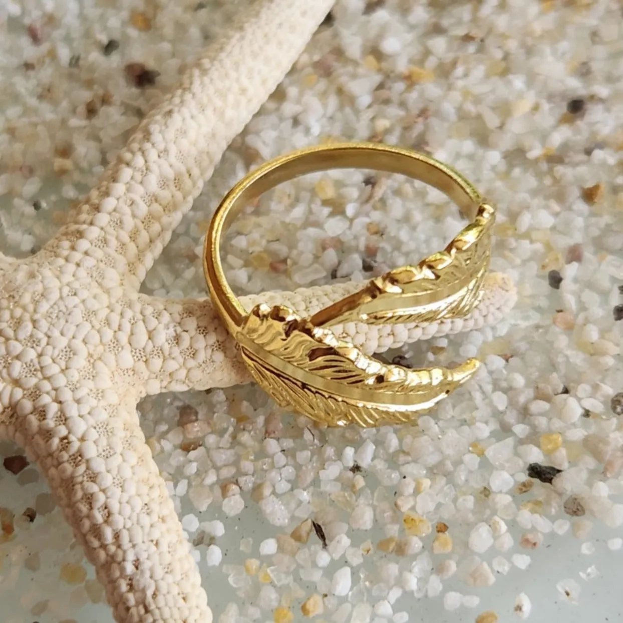 FERN LEAF RING - ADJUSTABLE WATERPROOF GOLD RING