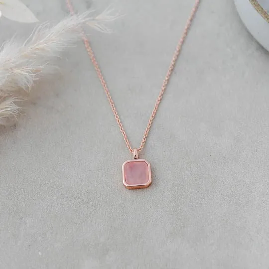 Florence Square Necklace-Rose Quartz