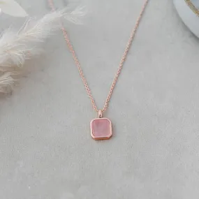 Florence Square Necklace-Rose Quartz