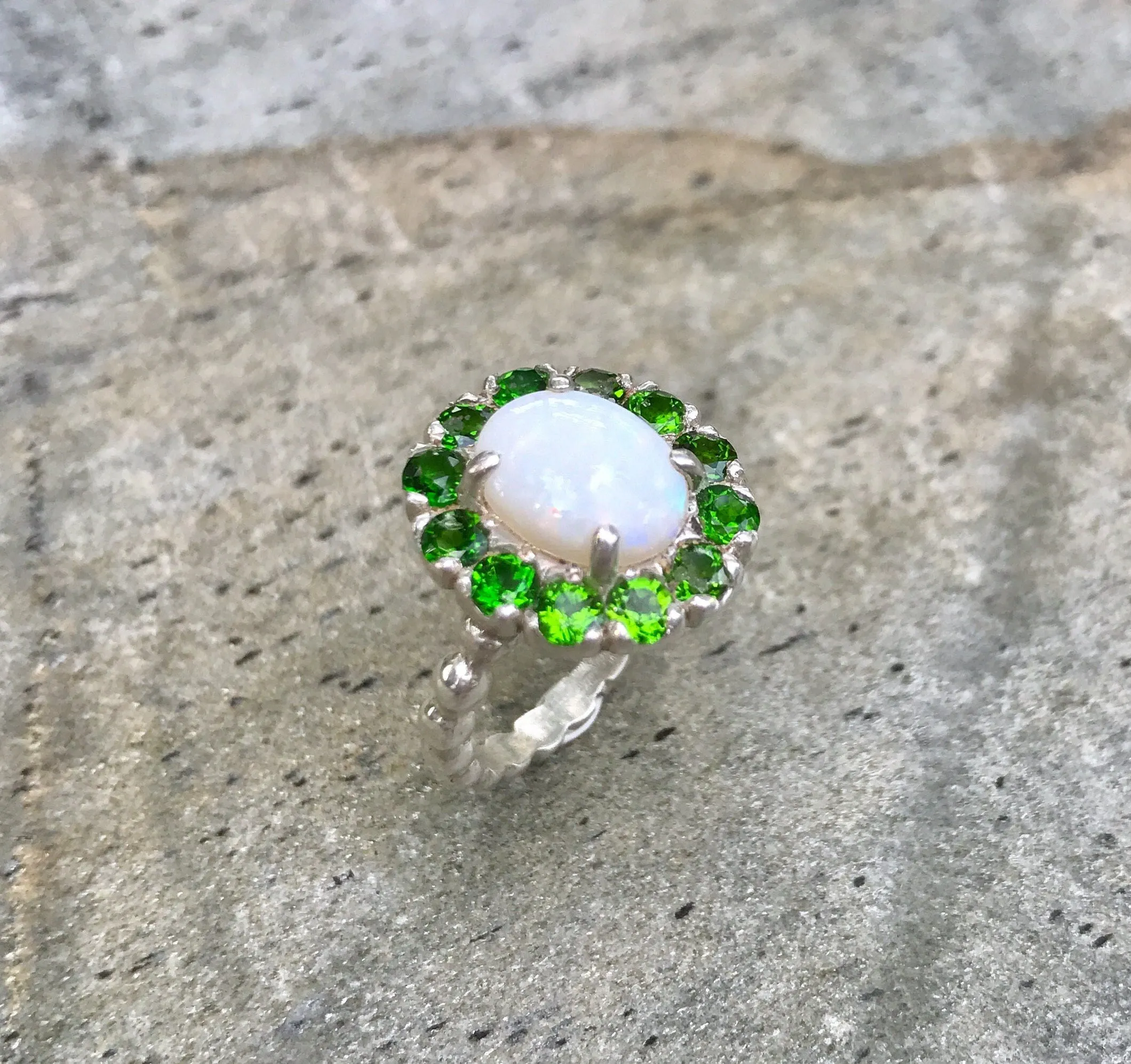 Flower Opal Ring - Natural Opal Ring - Large Victorian Ring