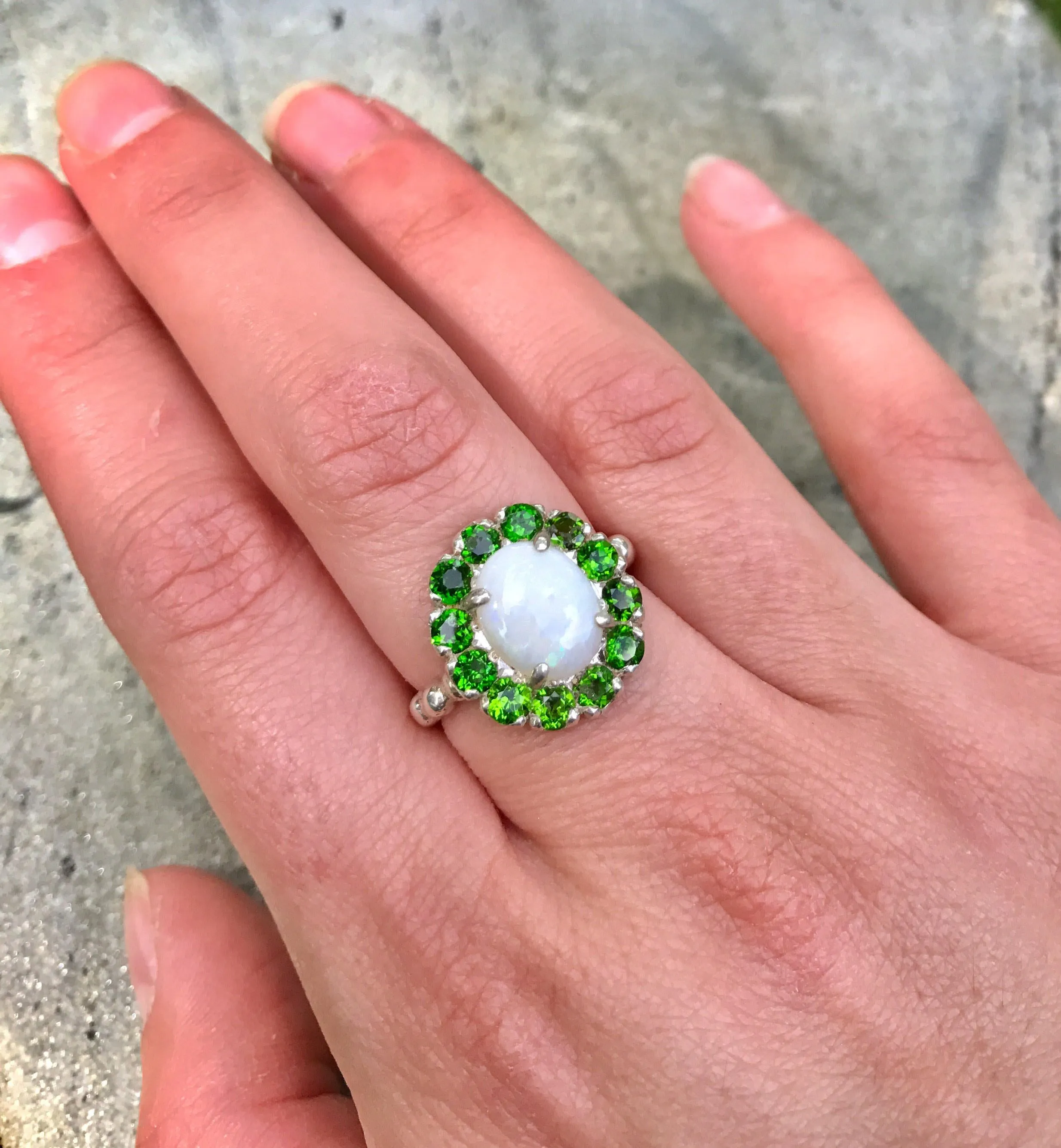 Flower Opal Ring - Natural Opal Ring - Large Victorian Ring